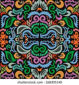 Decorative seamless pattern. Hand drawn ethnic tribal ornament. Vector floral and geometric background