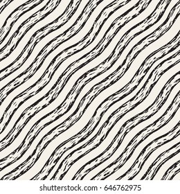 Decorative seamless pattern with hand drawn doodle lines. Hand painted grungy wavy stripes background. Trendy endless freehand texture 