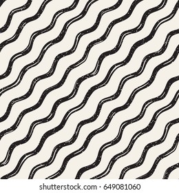 Decorative seamless pattern with hand drawn doodle lines. Hand painted grungy wavy stripes background. Trendy endless freehand texture 