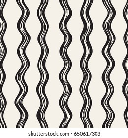 Decorative seamless pattern with hand drawn doodle lines. Hand painted grungy wavy stripes background. Trendy endless freehand texture