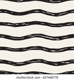 Decorative seamless pattern with hand drawn doodle lines. Hand painted grungy wavy stripes background. Trendy endless freehand texture 