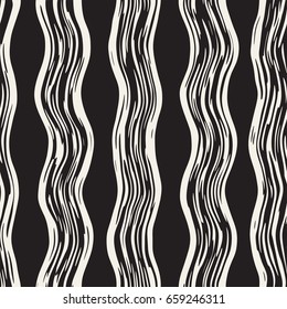 Decorative seamless pattern with hand drawn doodle lines. Hand painted grungy wavy stripes background. Trendy endless freehand texture 