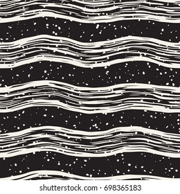 Decorative seamless pattern with hand drawn doodle lines. Hand painted grungy wavy stripes background. Trendy endless freehand texture