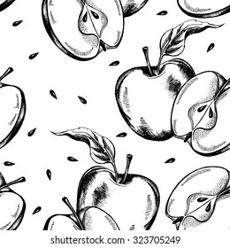 Decorative seamless pattern with hand-drawn apples