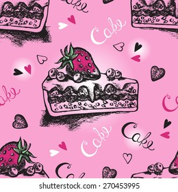 Decorative seamless pattern with hand-drawn cakes