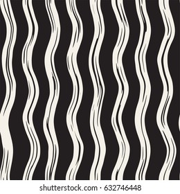 Decorative seamless pattern with handdrawn doodle lines. Hand painted grungy wavy stripes background. Trendy endless freehand texture 
