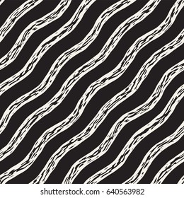 Decorative seamless pattern with handdrawn doodle lines. Hand painted grungy wavy stripes background. Trendy endless freehand texture 