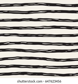 Decorative seamless pattern with handdrawn doodle lines. Hand painted grungy wavy stripes background. Trendy endless freehand texture 