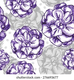 Decorative seamless pattern with hand-drawn flowers
