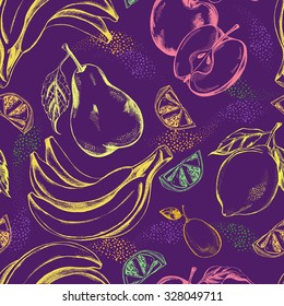 Decorative seamless pattern with hand-drawn fruits