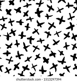Decorative seamless pattern with handdrawn rough shapes. Hand painted grungy black elements on white background. Trendy endless texture for digital paper, fabric, backdrop or wrapping