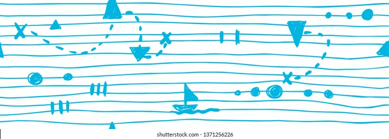 Decorative seamless pattern with handdrawn shapes. Abstract vector background. Sea wavy, ocean art water design.