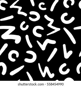 Decorative seamless pattern with handdrawn shapes. Hand painted grungy ink doodles in black and white colors. Trendy endless texture for digital paper, fabric, backdrops, wrapping
