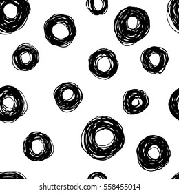 Decorative seamless pattern with handdrawn shapes. Hand painted grungy ink doodles in black and white colors. Trendy endless texture for digital paper, fabric, backdrops, wrapping