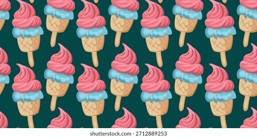 Patrón sin fisuras decorativo con conos de helado Vector