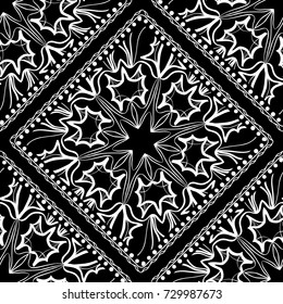 Decorative seamless pattern with lace floral ornament. Vector illustration. Black, white. For fashion print, wallpaper, tablecloth