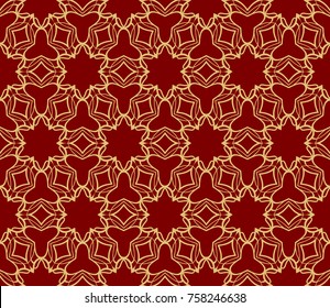 Decorative seamless pattern with lace floral ornament. Vector illustration. red, gold For fashion print, wallpaper, tablecloth