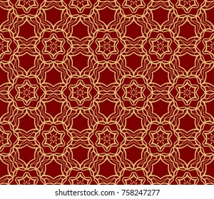 Decorative seamless pattern with lace floral ornament. Vector illustration. red, gold For fashion print, wallpaper, tablecloth