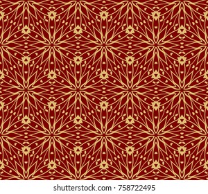 Decorative seamless pattern with lace floral ornament. Vector illustration. red, gold For fashion print, wallpaper, tablecloth