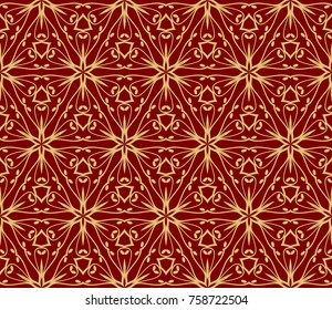 Decorative seamless pattern with lace floral ornament. Vector illustration. red, gold For fashion print, wallpaper, tablecloth