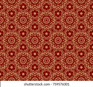 Decorative seamless pattern with lace floral ornament. Vector illustration. red, gold For fashion print, wallpaper, tablecloth