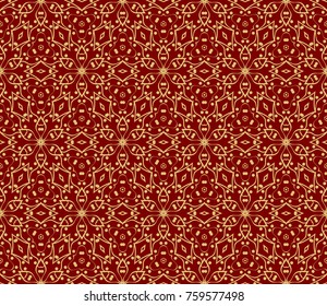 Decorative seamless pattern with lace floral ornament. Vector illustration. red, gold For fashion print, wallpaper, tablecloth
