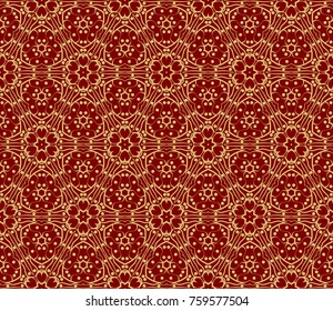 Decorative seamless pattern with lace floral ornament. Vector illustration. red, gold For fashion print, wallpaper, tablecloth