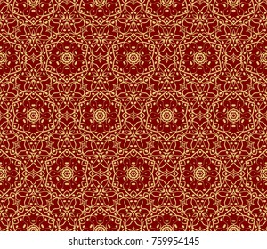 Decorative seamless pattern with lace floral ornament. Vector illustration. red, gold For fashion print, wallpaper, tablecloth