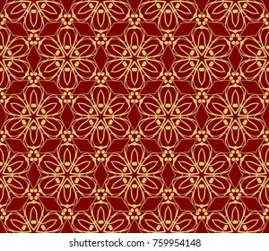 Decorative seamless pattern with lace floral ornament. Vector illustration. red, gold For fashion print, wallpaper, tablecloth