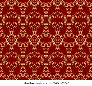 Decorative seamless pattern with lace floral ornament. Vector illustration. red, gold For fashion print, wallpaper, tablecloth