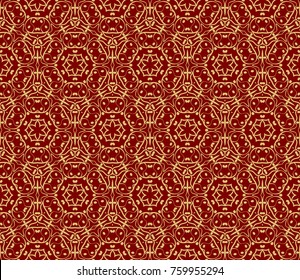 Decorative seamless pattern with lace floral ornament. Vector illustration. red, gold For fashion print, wallpaper, tablecloth