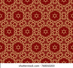 Decorative seamless pattern with lace floral ornament. Vector illustration. red, gold For fashion print, wallpaper, tablecloth