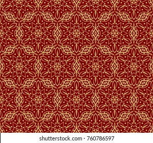 Decorative seamless pattern with lace floral ornament. Vector illustration. red, gold For fashion print, wallpaper, tablecloth
