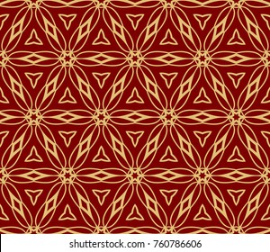Decorative seamless pattern with lace floral ornament. Vector illustration. red, gold For fashion print, wallpaper, tablecloth