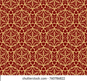 Decorative seamless pattern with lace floral ornament. Vector illustration. red, gold For fashion print, wallpaper, tablecloth