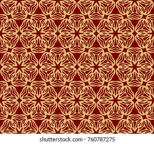 Decorative seamless pattern with lace floral ornament. Vector illustration. red, gold For fashion print, wallpaper, tablecloth