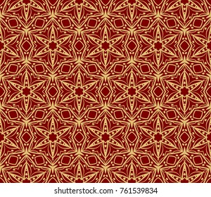 Decorative seamless pattern with lace floral ornament. Vector illustration. red, gold For fashion print, wallpaper, tablecloth
