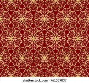 Decorative seamless pattern with lace floral ornament. Vector illustration. red, gold For fashion print, wallpaper, tablecloth