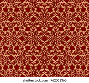 Decorative seamless pattern with lace floral ornament. Vector illustration. red, gold For fashion print, wallpaper, tablecloth