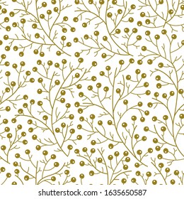 Decorative seamless pattern of leaves and berries. Endless texture.