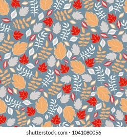 Decorative seamless pattern of leaves and branches.