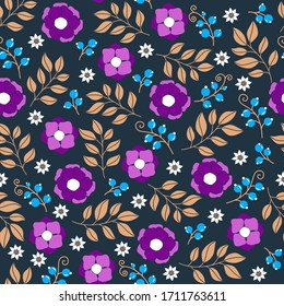 Decorative seamless pattern with leaves and flowers. Endless texture.