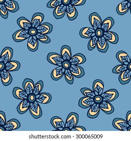 Decorative seamless pattern with leaves and flowers. Template for design wrappers, package, textile and backgrounds.