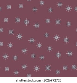 Decorative seamless pattern with little ship helm elements print. Pale pink background. Random ornament. Designed for fabric design, textile print, wrapping, cover. Vector illustration.
