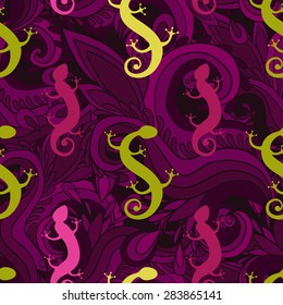 decorative seamless pattern with lizards in cartoon style