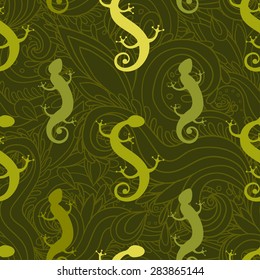 decorative seamless pattern with lizards in cartoon style