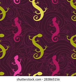 decorative seamless pattern with lizards in cartoon style