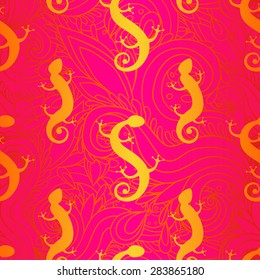 decorative seamless pattern with lizards in cartoon style