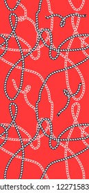 Decorative Seamless pattern of Marine rope on  red  backround.Perfect for wallpaper, invitations, greeting cards, posters, prints, banners, flyers etc