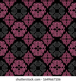 Decorative seamless pattern. Modern pattern background. Textile design texture. Black and pink color. Wrapping paper design. Vector image.